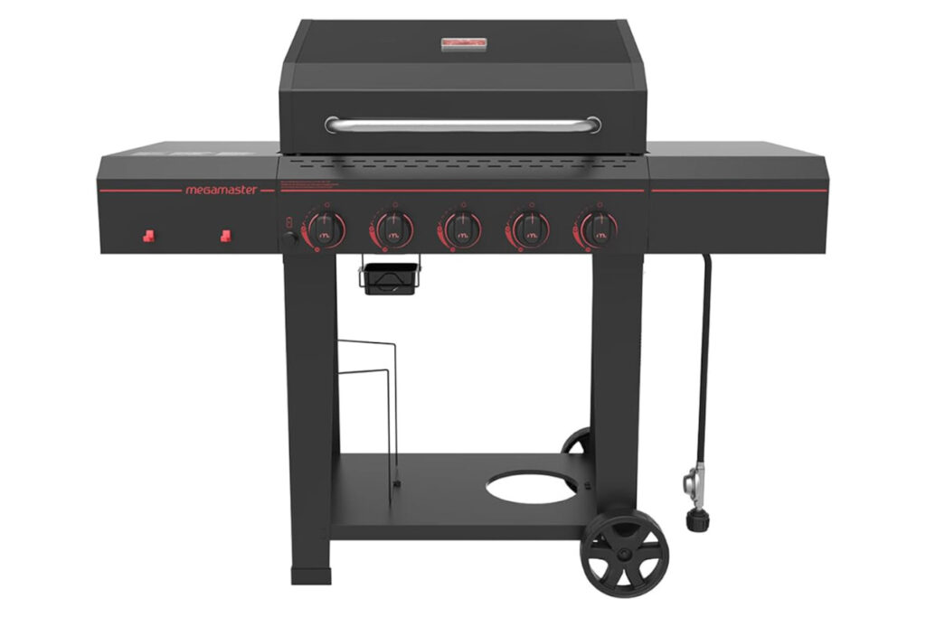 Megamaster 720-0982 5 Burner Propane Barbecue Gas Grill showcasing its sleek stainless steel design, spacious cooking surface, and five powerful burners, ideal for backyard grilling and outdoor cooking enthusiasts. Best propane grills