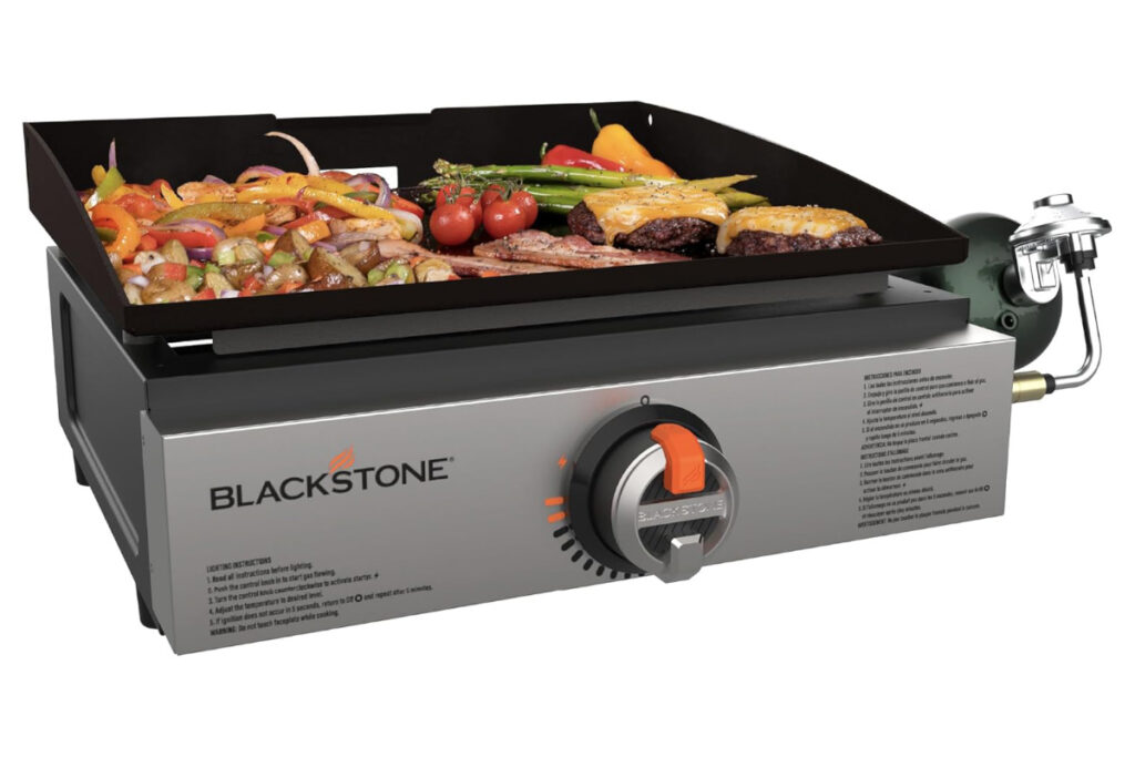 Blackstone 1971 Original 17-inch Tabletop Griddle showcasing its sleek design and cooking surface, perfect for outdoor grilling and family meals. Best Griddle of 2025