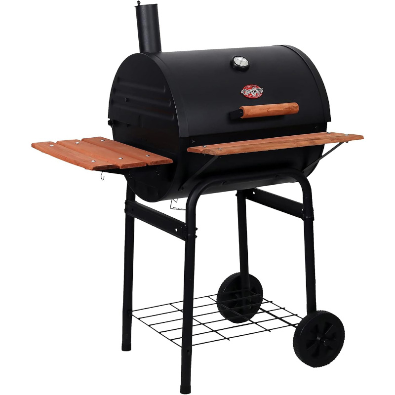 Char-Griller Wrangler Charcoal Grill in Black: A sleek outdoor cooking solution for grilling enthusiasts, showcasing a durable design and spacious cooking area for delicious barbecues.