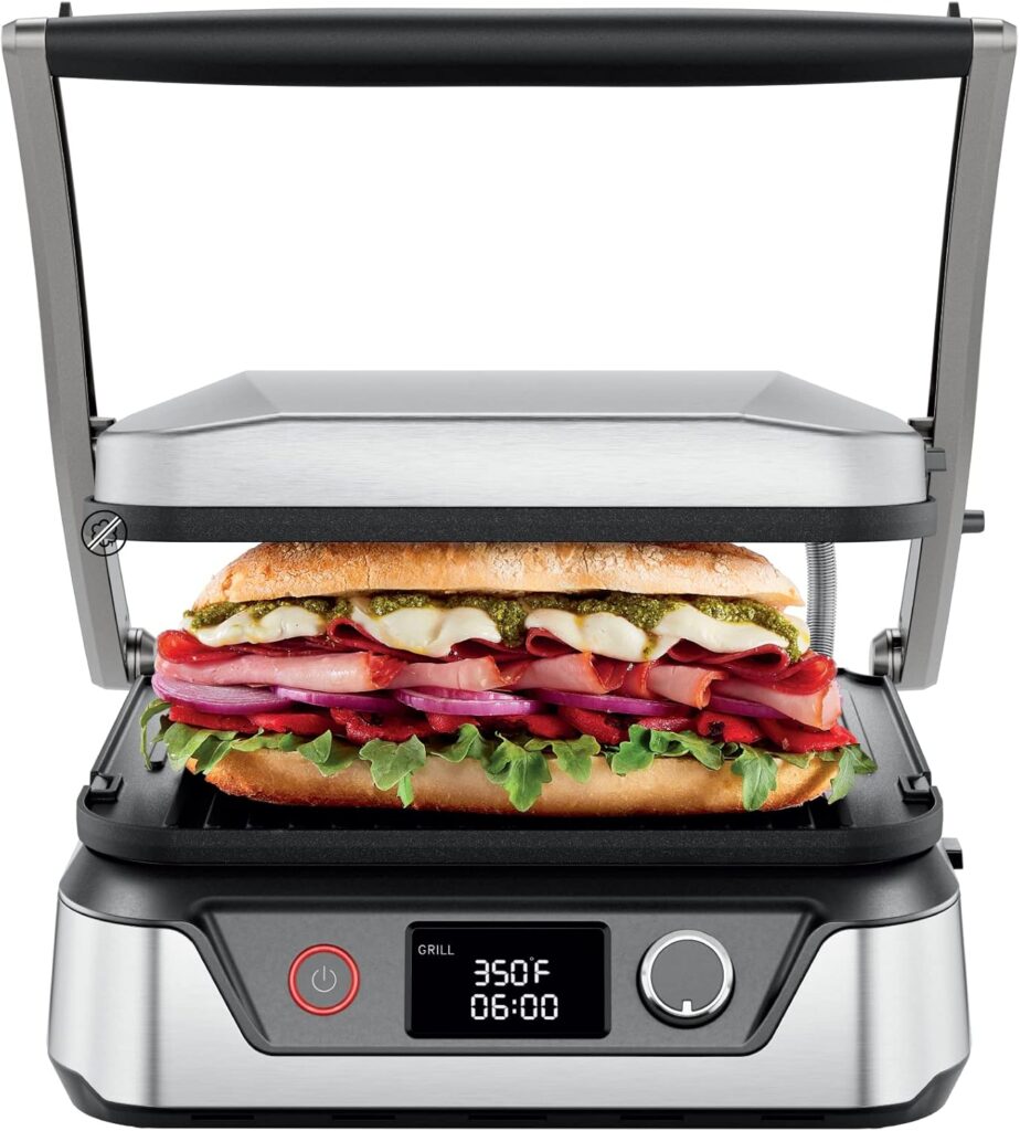 Chefman 5-in-1 Digital Panini Press Grill showcasing multiple cooking functions, featuring a sleek design and adjustable temperature settings for perfect sandwiches, grilled vegetables, and more. Best Panini Press of 2025. Chefman
