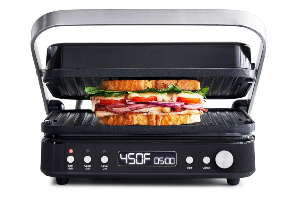 GreenPan 6-in-1 Grill and Griddle versatile cooking appliance featuring a non-stick ceramic surface, perfect for grilling, griddling, and cooking a variety of meals.
