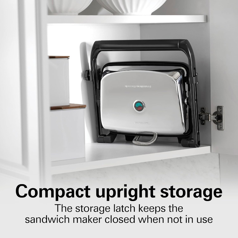 Compact Hamilton Beach Panini Press Sandwich Maker - Ideal for quick, delicious sandwiches and grilling. Perfect addition to any kitchen for easy meal preparation.