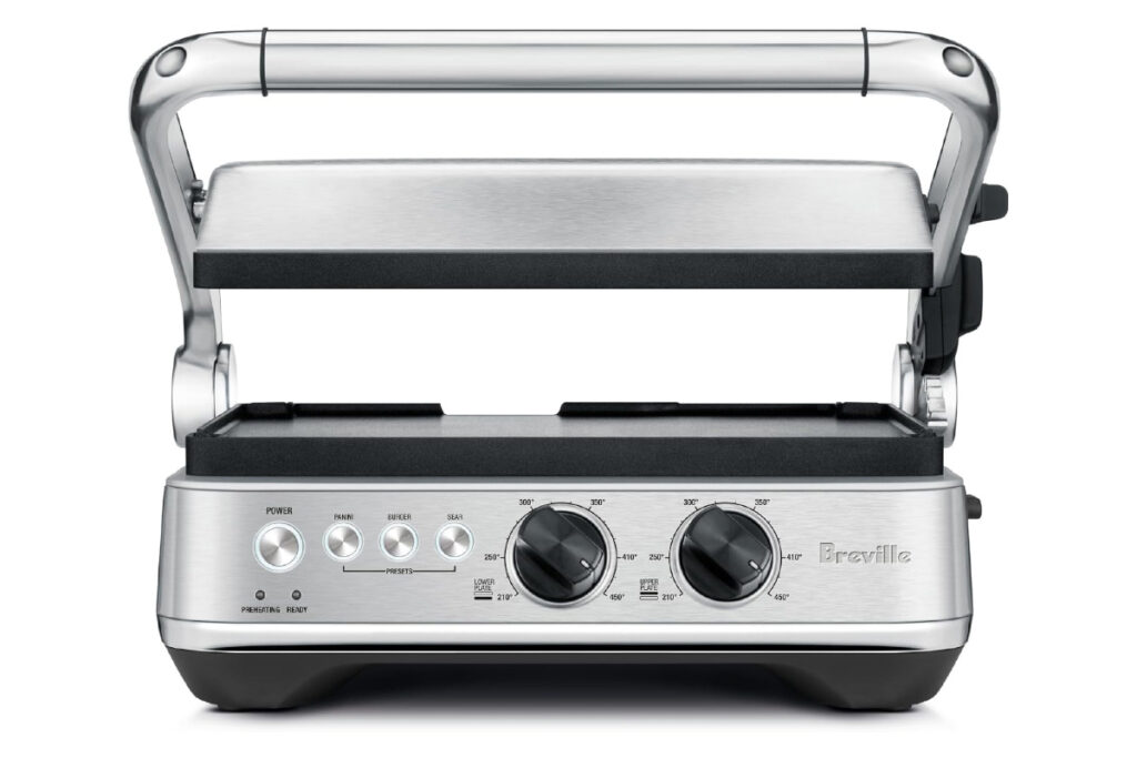 Hamilton Beach Panini Press Sandwich Maker featuring a sleek design and non-stick grilling surface for perfectly toasted sandwiches