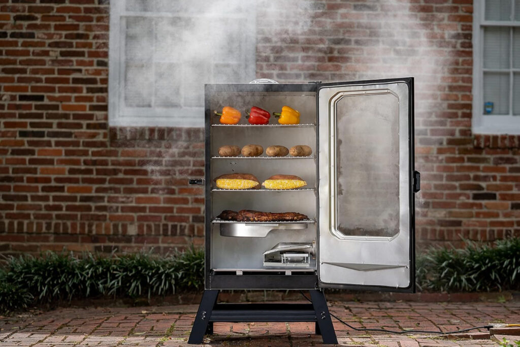 Masterbuilt 40-inch Digital Electric Vertical Smoker showcasing its sleek design and easy-to-use digital controls for perfect smoking results.