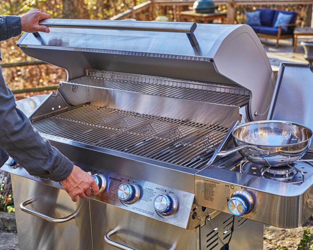 Monument Grills 77352 Gas Grill showcasing sleek design and premium features for outdoor cooking enthusiasts.