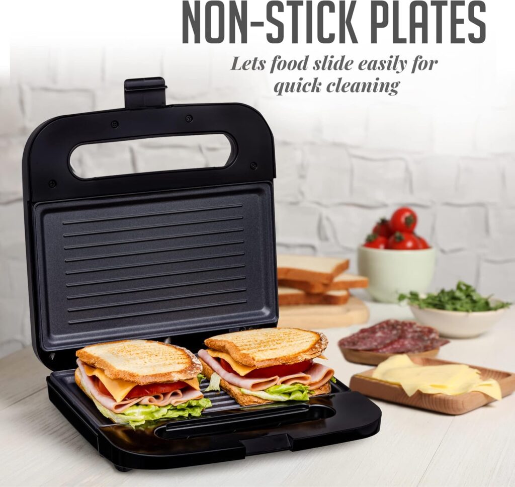 OVENTE Electric Panini Press Grill with Non-Stick Plates - Ideal for Perfectly Grilled Sandwiches and Quick Meal Prep