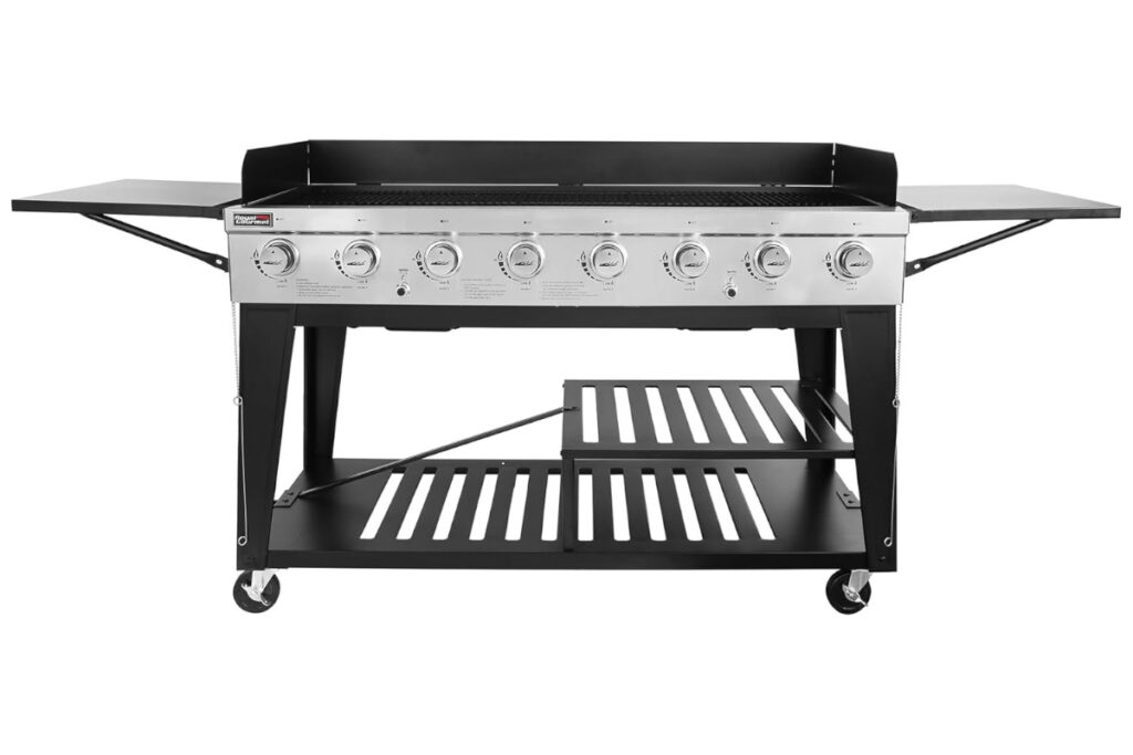 Royal Gourmet GB8000 8-Burner Gas Grill featuring a sleek stainless steel design, ample cooking space, and side shelves for food preparation, perfect for outdoor barbecues and gatherings. Best Royal Gourmet Grills of 2025
