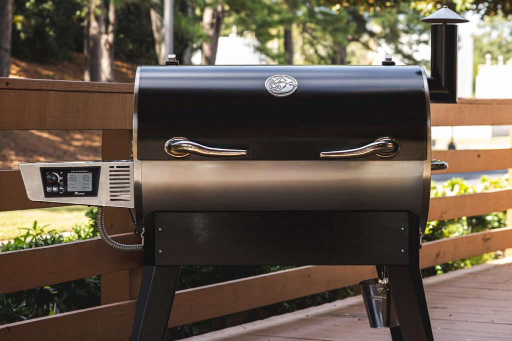 Recteq Flagship 1100 Pellet Grill Smoker showcasing its sleek design and advanced features for outdoor cooking enthusiasts.