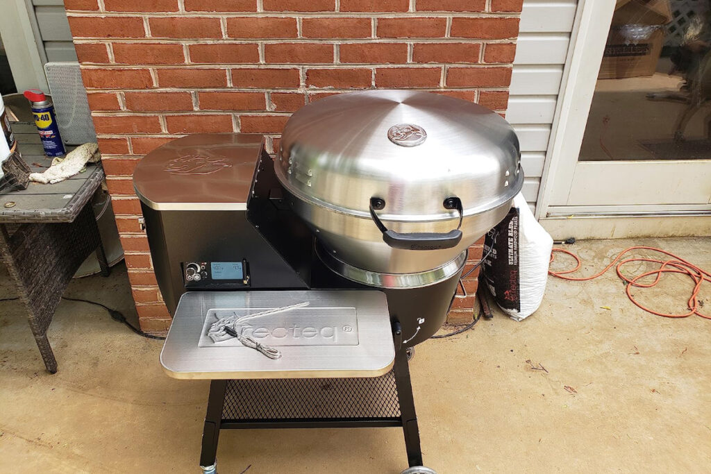 Recteq RT-B380X Bullseye Deluxe Pellet Grill showcasing its sleek design and advanced cooking features, perfect for outdoor grilling enthusiasts.